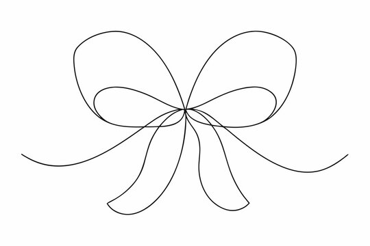 Elegant Ribbon Bow Line Drawing On White Background