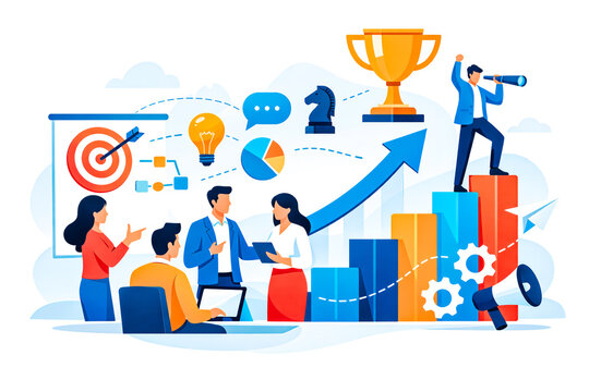 Illustration du concept de vison, objectif et croissance en entreprise