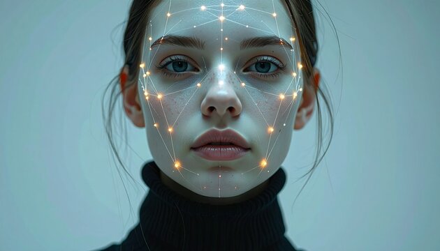 Facial Recognition Technology on Young Woman Portrait