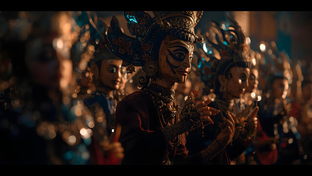 Ornate Traditional Puppets in Colorful Festival Gathering