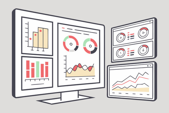 Modern monitors displaying business analytics dashboards