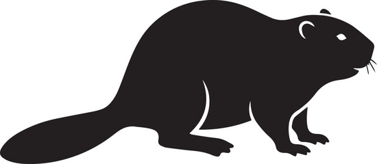 Beaver black silhouette vector illustration. Wild animal graphic icon isolated on white background. Minimalist rodent stencil logo design. © MMONIR