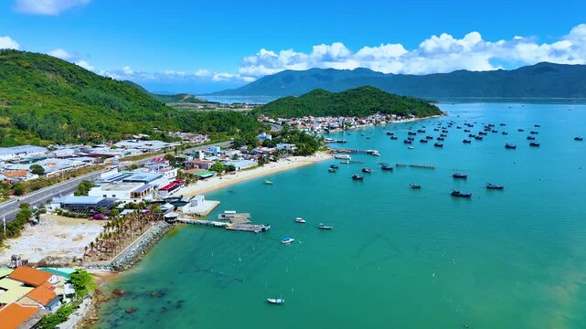 Aerial view of the coastline close to Monkey Island near Nha Trang, Vietnam