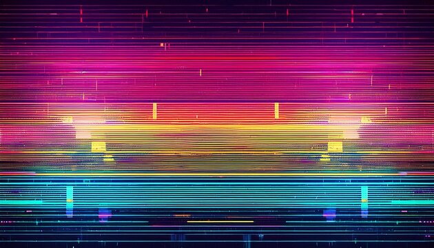 vibrant digital glitch art with horizontal neon stripes and pixelated texture