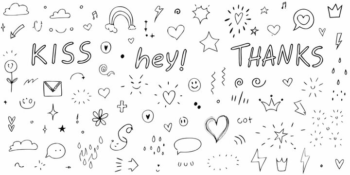Doodle Collection With Handwritten Words Black And White Vector Illustration