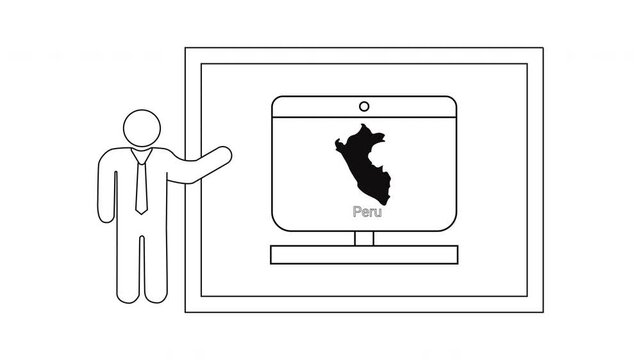 Presentation of Peru Map on Computer Screen by Business Person.