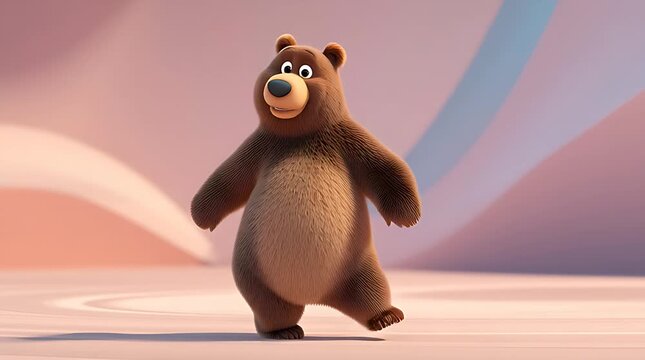 Cute cartoon bear walking in a whimsical pastel background
