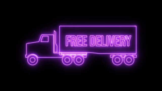 Free delivery service icon animated 4K video isolated on black background. Free shipping. 24 hour and fast delivery. 4K Video motion graphic animation