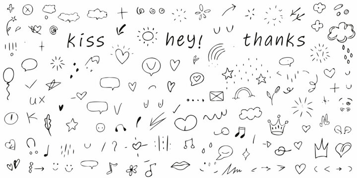 Hand drawn Doodle Collection With Words And Symbols Black Vector Illustration