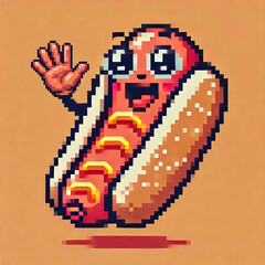 Obraz premium Vintage Gaming Style Hot Dog Sprite with Mustard Drizzle.