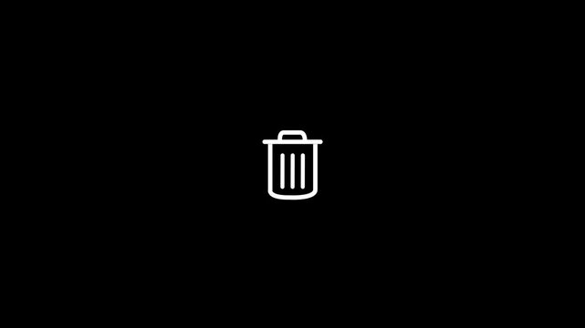 White trash can delete icon on black background