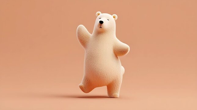 Cute 3D Render of Dancing Polar Bear on Pastel Background