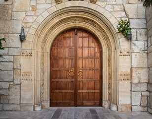 Fototapeta premium a large stone door with a wooden frame
