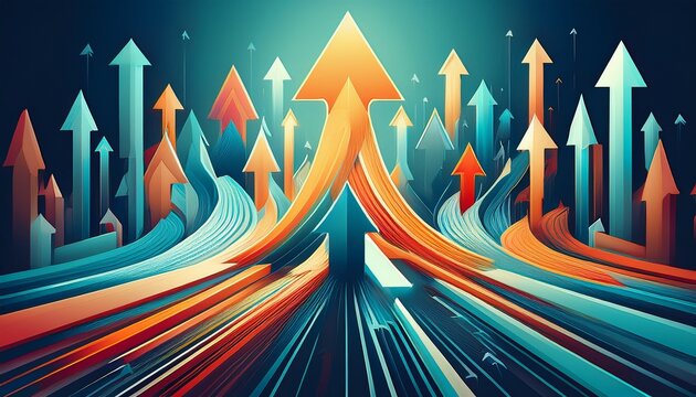 abstract arrows flying in multiple directions representing business decision and growth paths