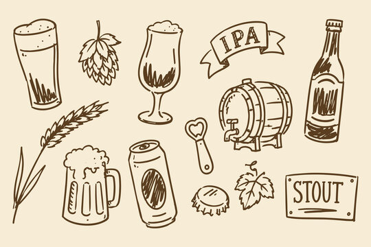 Craft Beer Set Sketch Doodle Vintage Vector