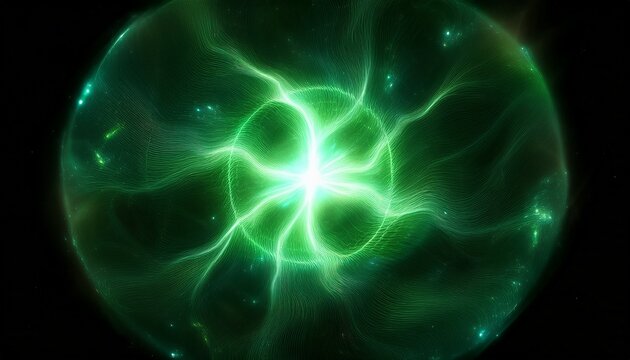 fog abstract explosion of cosmos power cosmic green nebula lightning blast fusion field green plasma physics glowing flames tunnel quantum time fractal mechanic energy ball galactic generative ai