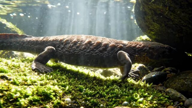 Exploring underwater ecosystems ancient creature movement in sunlit waters nature scene close-up view evolutionary concept