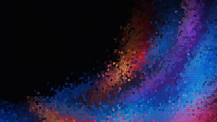 Fototapeta premium Colorful pixelated abstract design with blue purple red and orange hues on black background