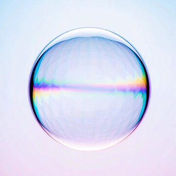 Iridescent soap bubble macro photography with pastel background
