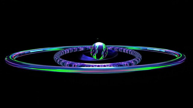 10 seconds 4k Video looping mobius strip conceptual ball travelling around one side  concentric rings perpendicular rotation spinning animation motion graphics screensaver visualizer black background