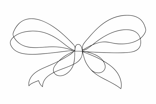 Decorative bow line drawing black outline on a white background