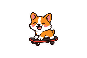 Funny Skateboard Corgi Sticker, Cute Dog Mascot Character, Kawaii Skater Puppy Cartoon © StockMaster