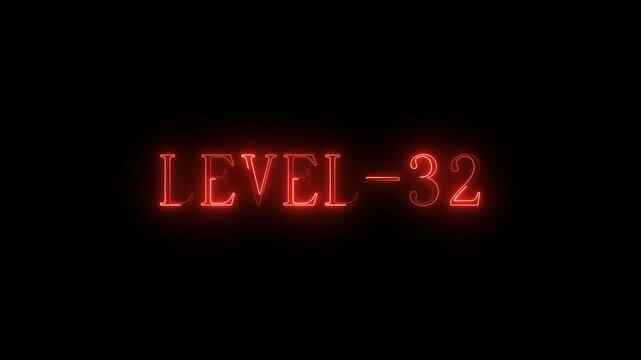 Neon red level 32 glowing text sign animation number gaming light interface