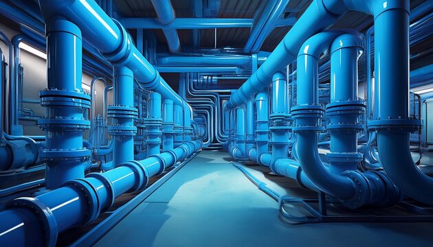 blue industrial piping system