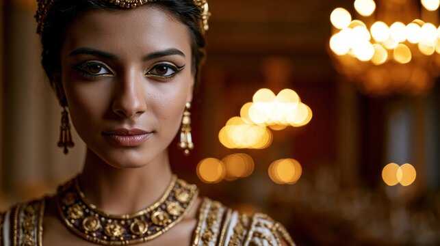 elegant woman in royal attire with luxurious jewelry
