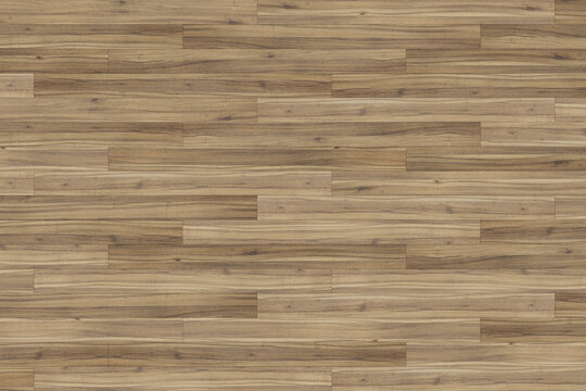 High-resolution 3D render of seamless brown wooden parquet floor texture, horizontal natural planks background.