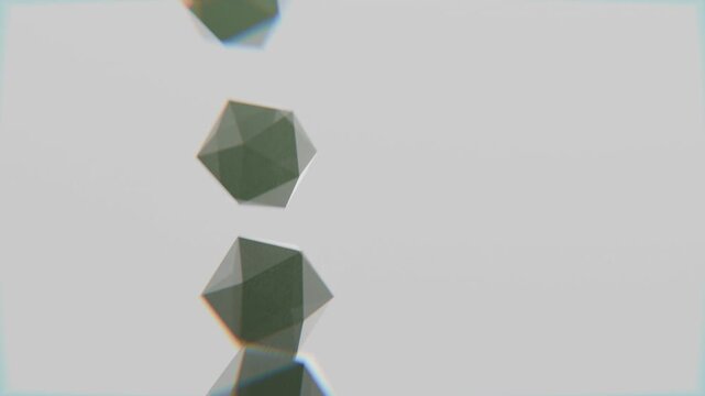 looping 3d geometric icospheres on solid colour background, abstract 3d looping background wallpaper