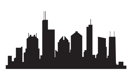 Obraz premium City Skyline Silhouette Icon with Tall Buildings and Minimal Black Vector Shapes on White Background