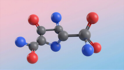 Obraz premium molecule structure on a soft pink and blue background. Detailed scientific illustration showing atomic bond for chemistry research and medical biotechnology concept