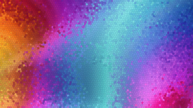 Vibrant pixelated mosaic background with gradient colors and hexagonal pattern design element