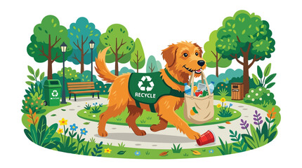 Obraz premium Cute golden retriever dog recycling eco-friendly environmental protection illustration isolated on white background