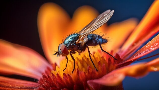 fly in flower pistil macro insect close up