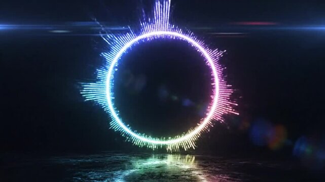 Futuristic neon light circle audio visualizer abstract animation, music wave shape concept for electronic dance music backdrop