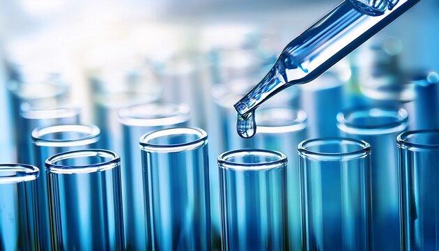 pipette dropping liquid into test tube in laboratory