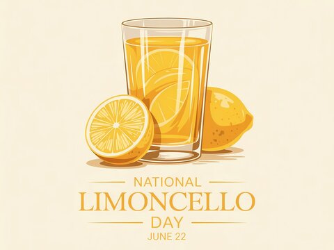 National limoncello day illustration with a glass of lemon liqueur and fresh lemons