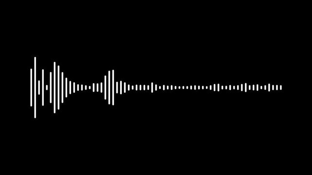 Digital audio visualization, white sound waveform spectrum, music signal motion graphic, podcast voice analyzer, black screen background, isolated overlay asset, seamless 4k footage.