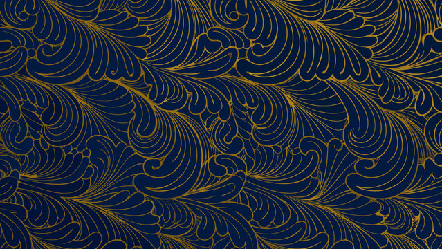 Golden wave pattern on a dark blue background a repeating seamless design with flowing organic shapes wave pattern waves ocean waves water waves marine motif
