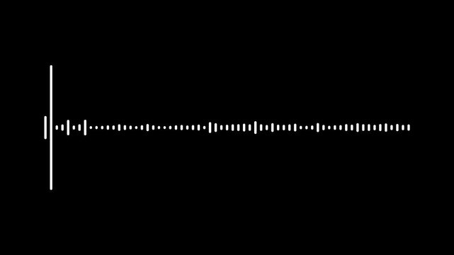 White sound wave animation, audio frequency spectrum display, digital equalizer motion graphic, music signal visualization, voice waveform analyzer, black screen isolated background, 4k resolution
