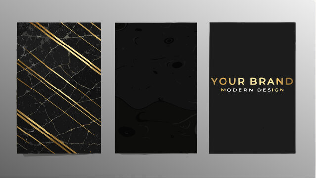 Black marble and gold line pattern with text elements a modern vector design composition abstract aesthetic art background brand contemporary dark