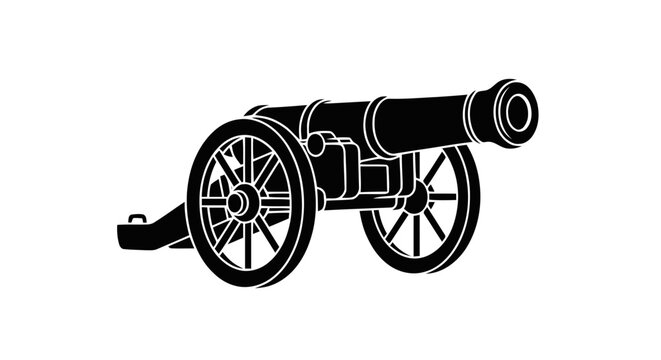Vector illustration of black silhouette of an antique cannon on a on a transparent background