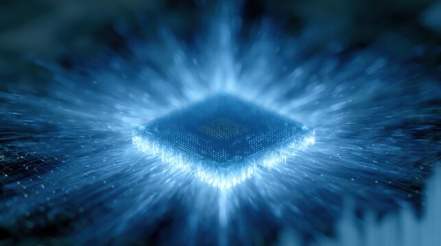 AI chip boom, glowing GPU processor, exploding stock chart, futuristic finance tech