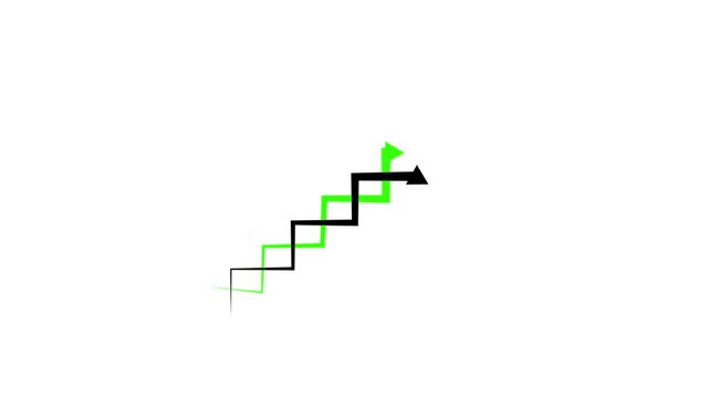  Black and green zigzag arrows moving upward as a business growth chart on white background