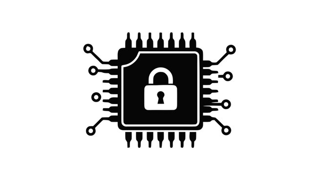 Vector illustration of secure microchip icon on a transparent background