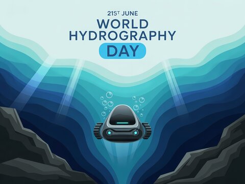 World hydrography day poster with underwater exploration vehicle