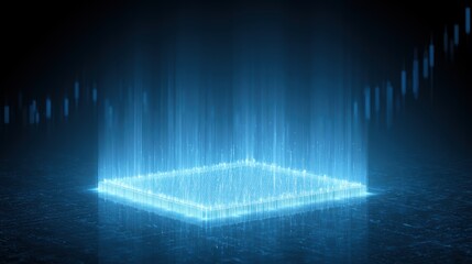 Fototapeta premium AI stock market boom, glowing semiconductor chip, rising candlestick chart, futuristic finance tech