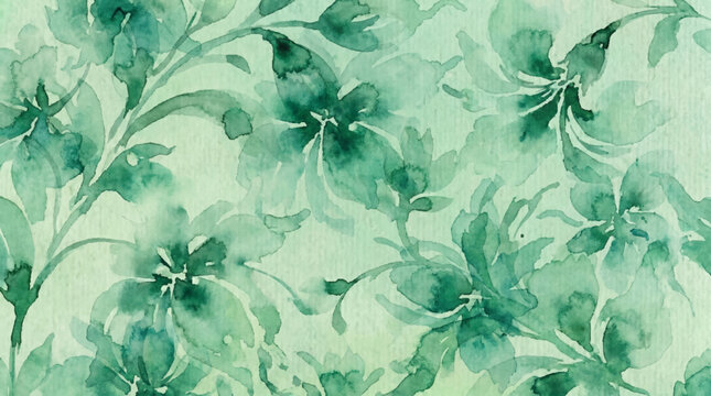 Watercolor floral pattern on light green background